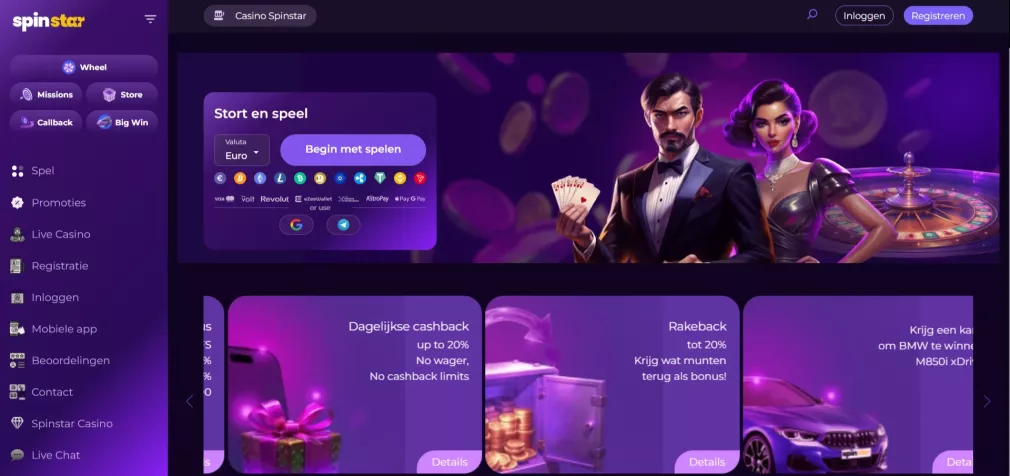 Spinstar Casino — Claim je 150% welkomstbonus tot €300 plus 100 gratis spins